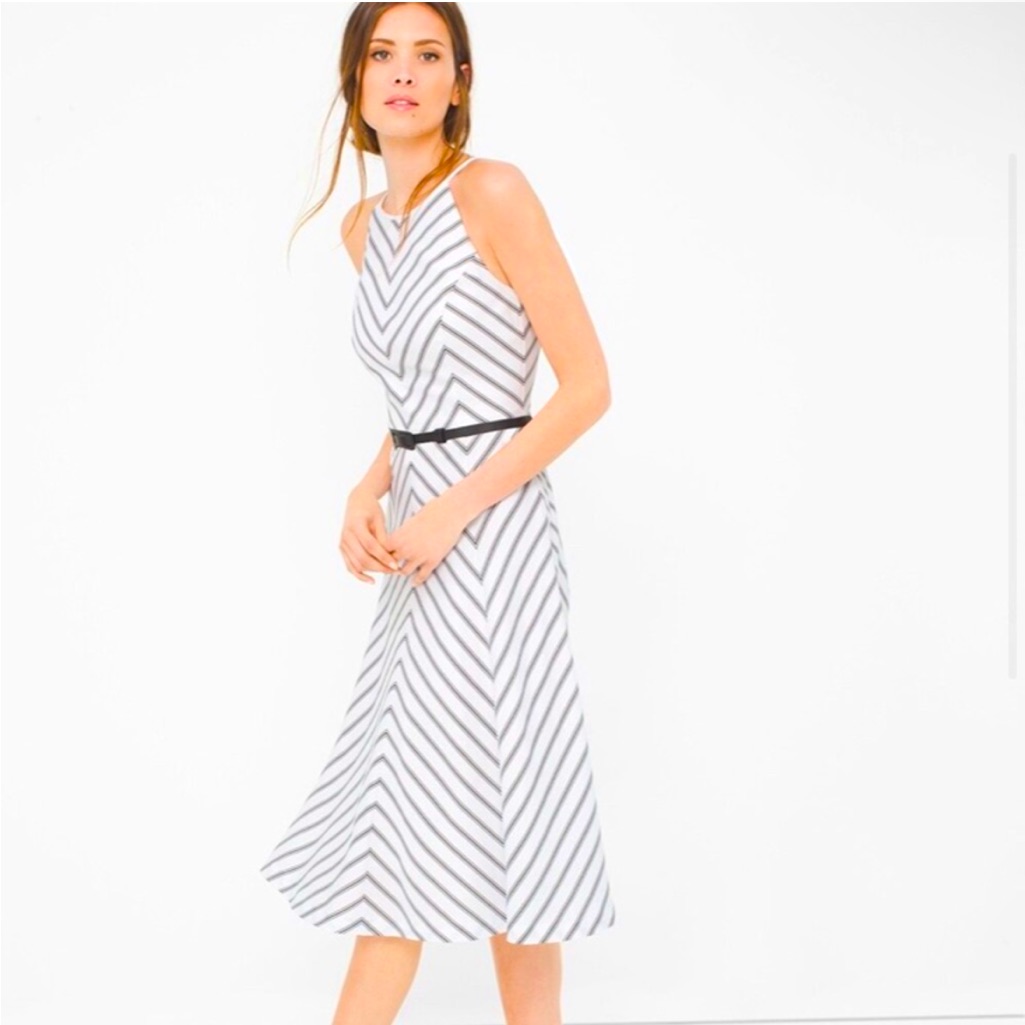 Whbm Bias Stripe Fit-And-Flare Cotton Linen Halter Midi Dress
